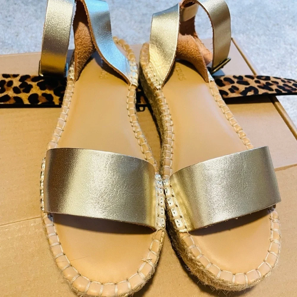 SOLUTOS Cadiz Leather Gold Espadrilles platform ankle Sandals size 6